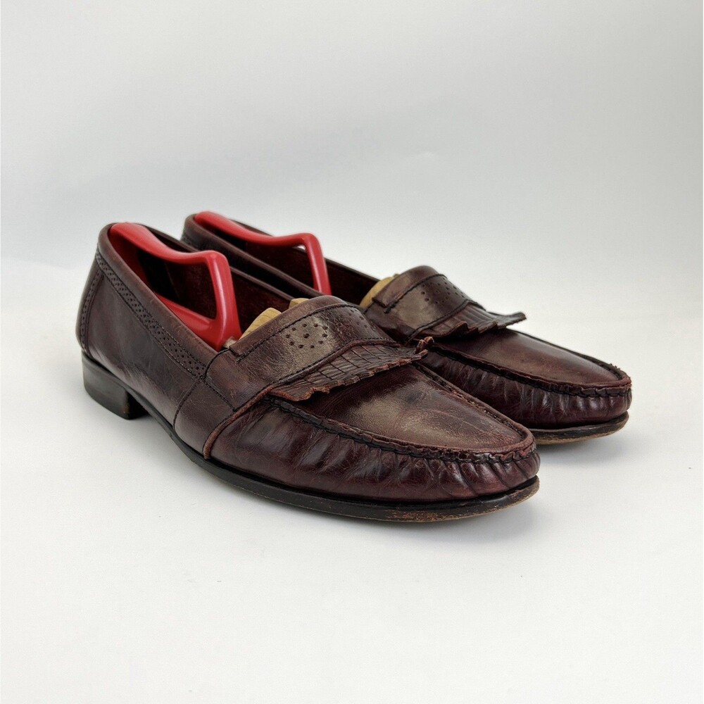 JEAN PIER CLEMENTE Antonio Kiltie Loafers Mens Sz 9.5 Burgundy Leather Shoes VTG